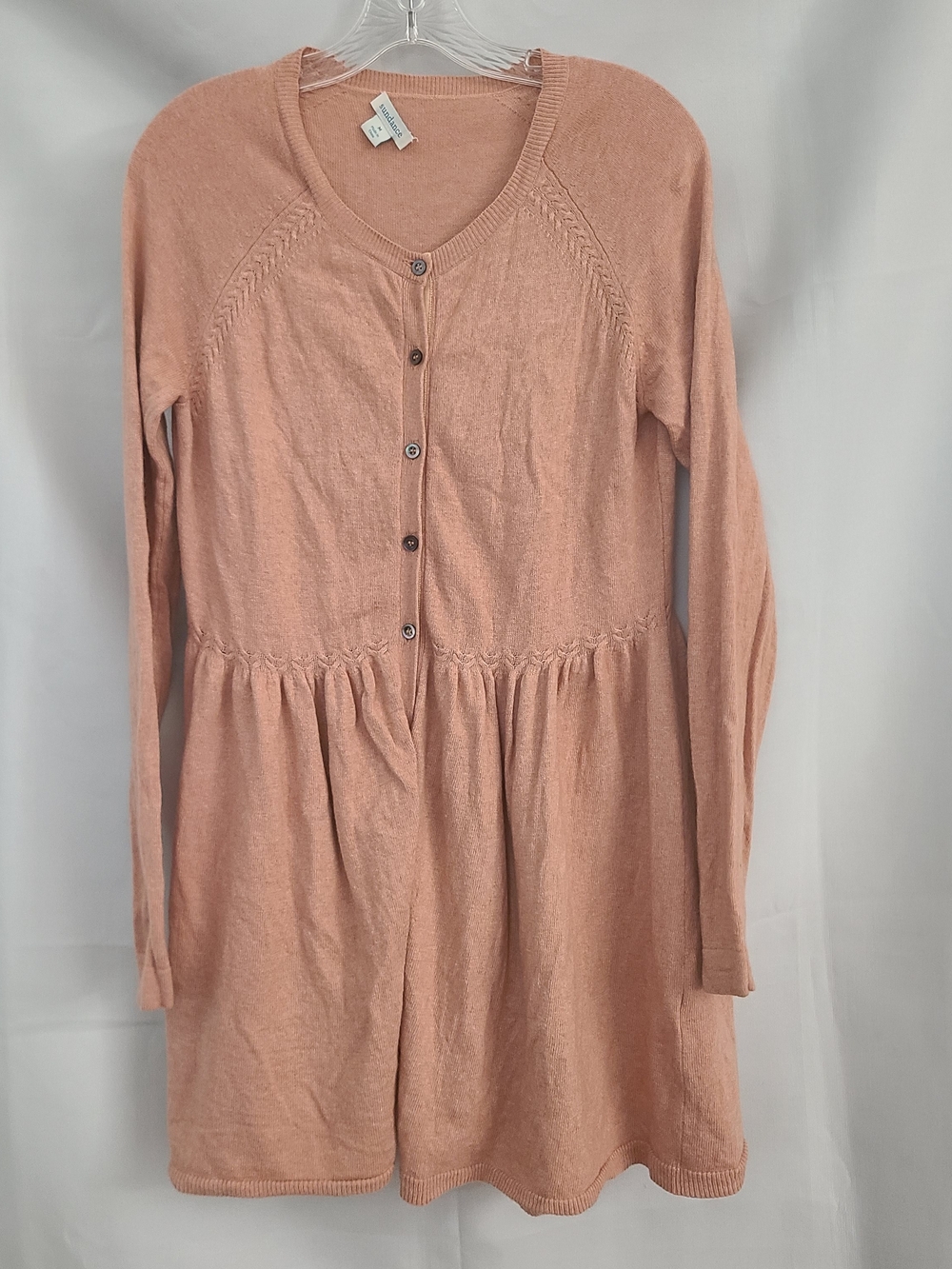 Sundance M Peach Lambswool Cashmere Blend Button Front Dress Style Long Cardigan